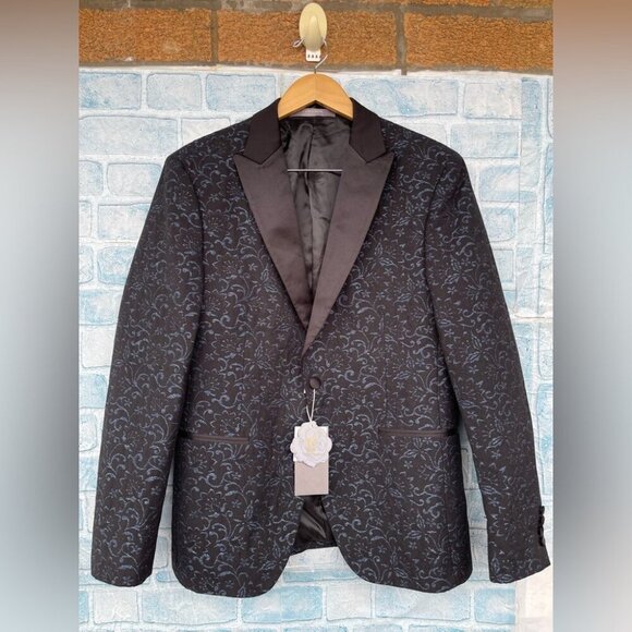 Zara Man VIP Night Out Evening Blue & Black Metallic Blazer Jacket size 42 - Picture 1 of 15